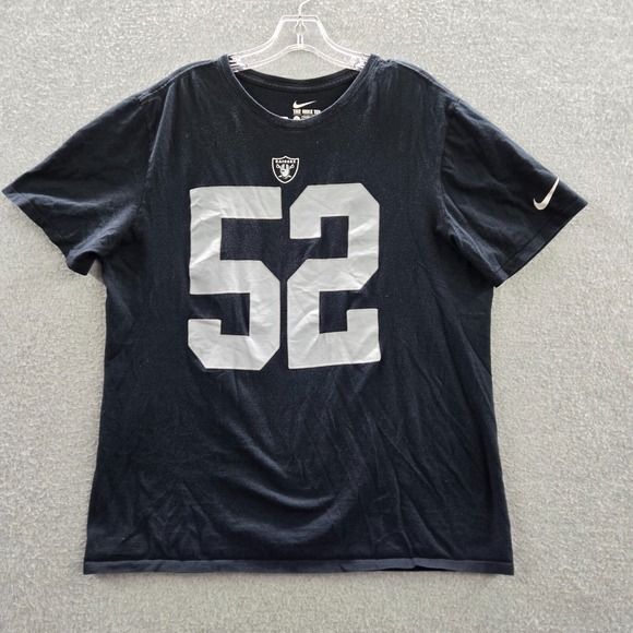 Oakland Raiders Men Shirt Large Black Logo Nike Khalil Mack 52 Short Sleeve Tee - Picture 1 of 10